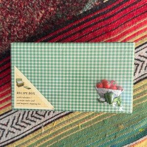 Vintage Green Gingham Recipe Box with Vegetable Design